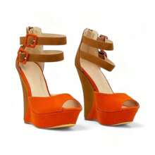 Women's Wedge High Heels Platform Sandals, Casual Slipper Shoes - Orange - View 3