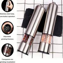 1/2pcs Electric Salt And Pepper Grinder Kit, Automatic One Handed Stainless Steel Grinder With Light And Adjustable Thickness, Battery Powered, Best Thanksgiving And Christmas Kitchen Gift, Practical Kitchen Tool - Multicolor - View 3