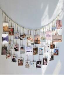 1 pieza, Expositor de fotos de pared de macramé con pinzas, marco de fotos collage estilo bohemio con cuentas de madera, guirnalda de fotos con pinzas, regalo para dormitorio, apartamento, sala de estar, aula