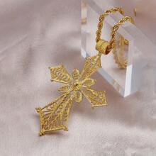 24K 镀金锌合金大吊坠项链套装，经典珠宝配饰