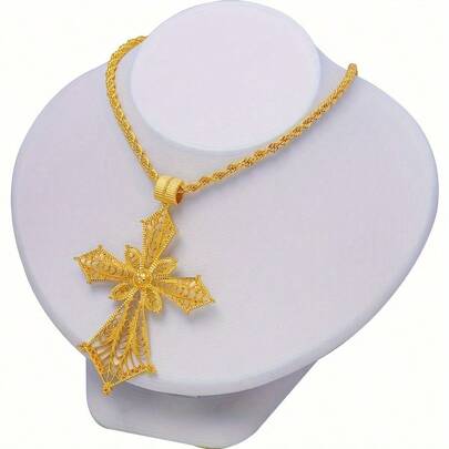 24K 镀金锌合金大吊坠项链套装，经典珠宝配饰