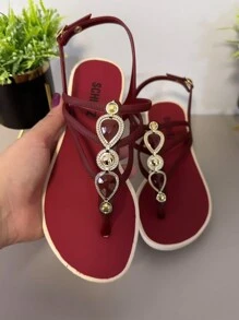 Women's Flat Sandals Comfortable Flip Flops Women's Footwear - Maroon - View 2
