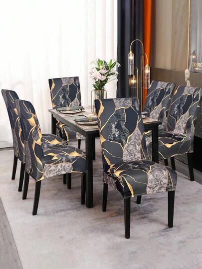 1/4/6 piezas Fundas elásticas para sillas de estilo minimalista moderno con estampado de seda de leche, cubiertas universales de todo el respaldo altas para sillas de comedor del hogar