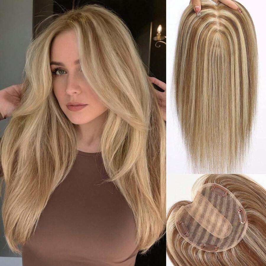 Human Hair Topper For Women 5x5 Lage Silk Base 14 Inch Real Hairfor Women With Thinning Hair Or Hair Loss