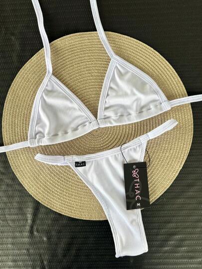 Biquíni de fita canelado e com regulagem