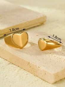 2 piezas Juego de anillos con forma de corazón de acero inoxidable 304 dorado, adecuado para uso diario de mujeres o como regalo - Amarillo Oro - Ver 3