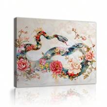 1pc Framed Canvas Wall Art Floral Snake Canvas Prints Picture Bedroom Home Office Modern Poster Canvas Wall Art For Room Decor Aesthetic Wall Decor Ready To Hang