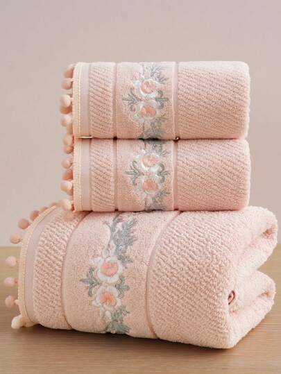 QIBHI 1/2/3pcs Embroidered Lace Towel Set, Soft Absorbent Couples Washcloth/Bath Towel, Home Decor Back To School For Beauty Salon Home Bathroom Shower Towels For Beauty Salon, Hotel Sports,Home Essentials, Towel, Skin Care Bath Towel Sheet