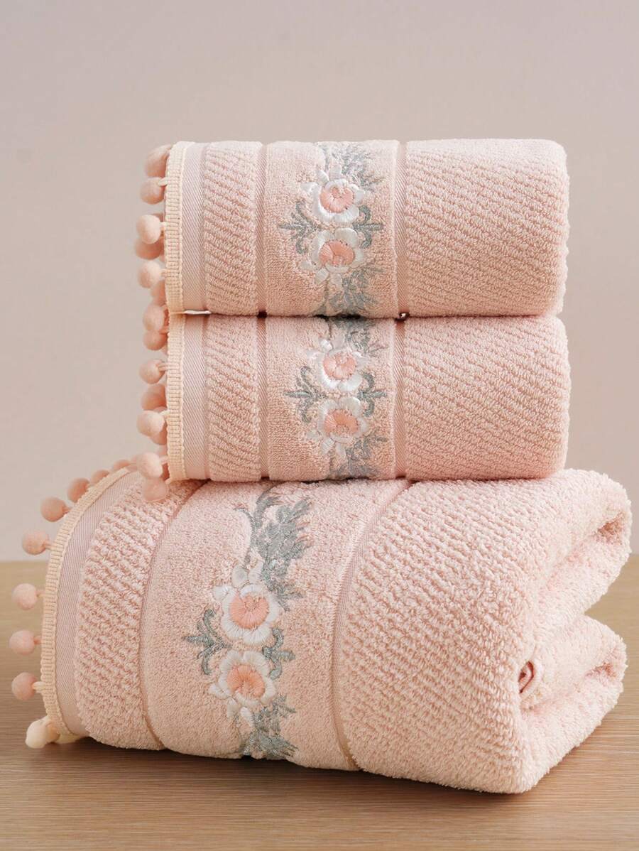 QIBHI 1/2/3件可選，純棉毛圈刺繡毛巾，優雅家居裝飾蕾絲浴巾或手巾，情侶臉巾/浴巾，吸水柔軟，浪漫時尚家居風，浴室毛巾，適用於浴室、海灘、學校、開學季，居家必需品，毛巾，護膚