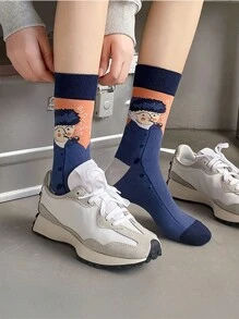 5 Pairs Of Men's And Women's Socks Four Seasons Multi-Color Cartoon French Classical Oil Painting Mona Lisa Retro Artistic Style Personalized Funny Fashion Daily Casual Tube Socks
