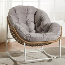 Patio Rocking Chair With Padded Cushion Indoor Outdoor Comfy Papasan Rocker Chair With Upgraded Steel Frame Oversized Rattan Egg-Shaped Lounge Chair For Front Porch, Garden, Bedroom - Màu Xám nhạt - Xem 2