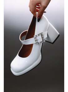 Women's Platform Closed Square Toe Mary Jane Pumps Ankle Strap Block Chunky Heel Office Party Dress Shoes