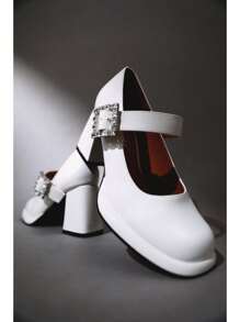 Women's Platform Closed Square Toe Mary Jane Pumps Ankle Strap Block Chunky Heel Office Party Dress Shoes