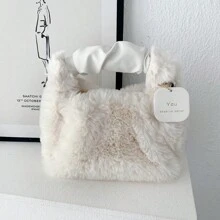 1 buc Geantă de machiaj la modă de înaltă calitate, geantă de mână de pluș, geantă de depozitare pentru cosmetice pentru femei, geantă de machiaj pentru femei, genți de călătorie pentru doamne, pentru cadouri de ziua de naștere pentru femei, geantă organizatoare de pluș, geantă de călătorie pentru doamne