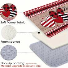 1 pièce Paillasson en forme de cœur à carreaux rouges et noirs imprimé éponge pour la Saint-Valentin, tapis de bain pour anniversaire de mariage et vacances, tapis d'entrée doux, absorbant et antidérapant pour la décoration de la maison