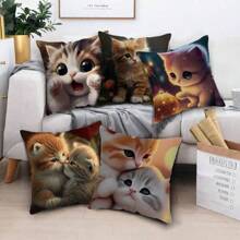 MEMNUN 1pc, Chic Cute Adorable Big-Eyed Cat Pattern Pillowcase 17.7x17.7inches - Soft, Cozy And Cuddly Home Decor Accent - Animal Theme Couple Lovers Pillow Cover For Bedroom, Holiday Decoration, And Architectural Collectible Accessory (Pillow Core Not Included) Gifts Birthday Graduation