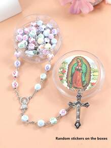 1 件复古圣母玛利亚、耶稣、基督教吊坠串珠项链、锌合金饰品、男女通用 - 串珠十字項鍊 - 查看 8