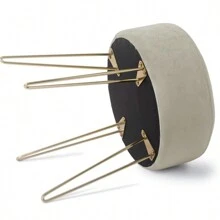 Madera Nieve Taburete Redondo para tocador, Taburete otomano, Taburete Acolchado y Soporte de Metal. - Beis - Ver 6
