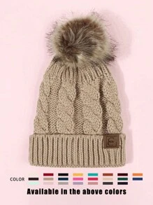 1pc Knitted Hat With Embroidery Graphic And Pom Pom, Unisex Y2K Style, Outdoor Warm Casual Beanie Hat For Commuting In Winter - Knitted Hat - View 10