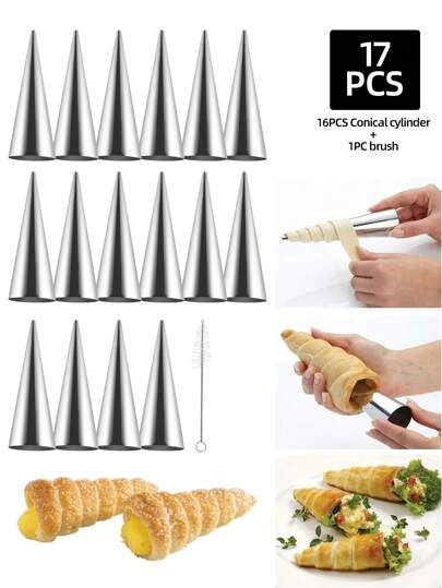 5/10/17/20pcs Non-Stick Stainless Steel Croissant Molds, Suitable For Making Cream Rolls, Danish Pastries, Croissants, Cream Rolls, Croissant Mold Set, Cake Molds, Pancake Roll Molds, Horn-Shaped Baking Accessories, For Homemade Croissants, Breads, Cookies And Desserts, 12.5*3.5cm, Suitable For Wedding Parties, Wedding Anniversaries, Music Festivals, Mother's Day Gifts, Baking Parties, Dessert Parties.