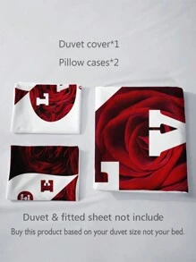 3pcs Set Floral Love Pattern Duvet Cover With Pillowcase(1 Duvet Cover + 2 Pillowcases, Without Pillow Insert), Vivid Printing For Home & Dorm - Multicolor - View 10