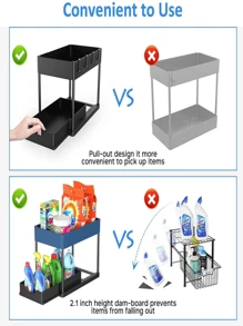 2 Layer Plastic Under-Sink Storage Box With Four Hooks And A Small Storage Box - For Bathroom And Kitchen Storage, Available In Black And White - Multicolor - View 8