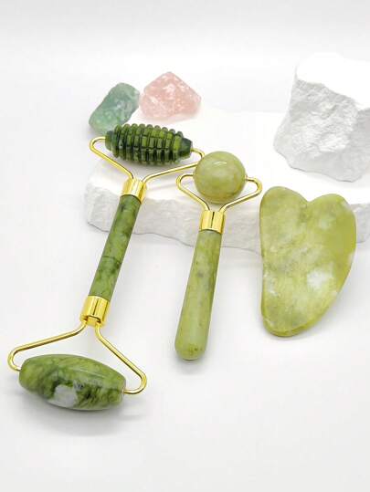 3pcs/Set Facial Massage Tool, 3-Piece Set Of Jade Roller Gua Sha, Natural Xiuyan Jade. Face Roller Massager, Scraping Tool, Jade Stone Massage Tool Anti-Aging, Restores Facial And Neck Vitality, Reduces Wrinkles And Eye Puffiness. For Facial Massage, Suitable For Both Home And Beauty Salon Use . Women Gift,Beauty,Skin Care Products,Spa,Self Care,Skin Care Tools,Face Care,Esthetician Supplies,Massage,Face Massage Tool,Face Roller