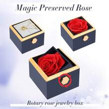 1 pieza Caja giratoria de regalo con rosa eterna preservada para aniversario (8*8cm, estilo de empaque aleatorio) de vuelta a la escuela