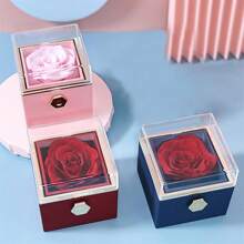 1 pieza Caja giratoria de regalo con rosa eterna preservada para aniversario (8*8cm, estilo de empaque aleatorio) de vuelta a la escuela