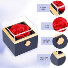 1 pieza Caja giratoria de regalo con rosa eterna preservada para aniversario (8*8cm, estilo de empaque aleatorio) de vuelta a la escuela