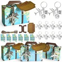 40 Stücke/10 Sets Welt Karten Mini Koffer, 10 Stücke Flugzeug Schlüsselanhänger, 10 Stücke Flugzeug Karten, 10 m Seil, Geschenkbox für Süßigkeiten, Hochzeitsreise Thema, Flugzeug Reise Schlüsselanhänger, Geburtstags Dekorationen, Junggesellenabschied Dekorationen