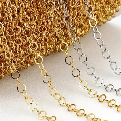 2m Fashionable Stainless Steel Round Ring Chain, Suitable For DIY Jewelry Making Necklace Bracelet Accessories Bulk Chain Material