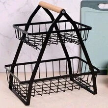 1 件装可折叠双层铁制厨房储物篮，适用于蔬菜和水果