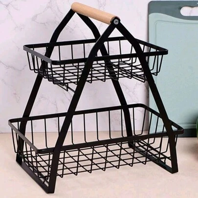 1 st hopfällbar dubbellagers järnkorg för köksförvaring för grönsaker och frukt