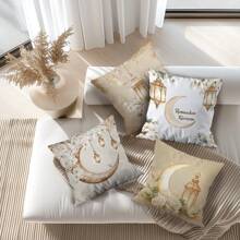 4pcs Ramadan Crescent Moon Lantern Print Throw Pillow Covers, 45*45cm - Multicolor - View 8