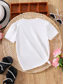 Tween Girls Cartoon Character Print Short Sleeve Casual T-Shirt