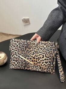 Fashionable Solid Color Crocodile Texture Clutch Envelope Bag - Coffee Brown - View 3