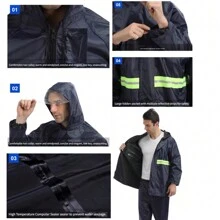 Capa de lluvia azul para ciclistas con tiras reflectantes para motociclistas en el trabajo - Azul - Ver 2