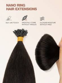 50pcs Nano Ring Remy Human Hair Extensions, 12-22 Inches Straight, Nano Tip Real Human Hair Extensions - S1B - View 2