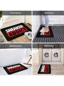 1pc Flannel Floor Mat, Letter Patterned Carpet, New Year Gift, Vibrant Colors, Versatile Fashionable Home Decor Carpet, Washable Kitchen/Winter Floor Rug