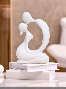 1pc Resin Couple Decorative Ornament, Love Statue Kissing Couple Abstract Sculpture Statue, Ceramic Endless Love Ornament, Home Decoration Figurine, Valentines Gift White Valentine's Day Birthday