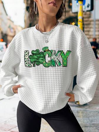 قميص ثقيل كاجوال مطبوع بنقشة البرسيم الحظ والحظ لعيد القديس باتريك، مناسب للخريف والشتاء، عيد رأس السنة الصينية، عام الحصان، عيد الربيع، عيد الحب، هدية عيد الحب، هدية عيد الحب للسيدات، هدية عيد الحب