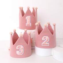 Handmade 1st Birthday Party Decorative Hats, Cute Birthday Crown Party Pom Pom Hats In Pink, Blue, White, Green, Macaron, Orange, Handmade