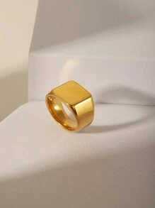 1pc Stainless Steel Square Engraved Plain Elegant English Letter & Number Design Ring, Ideal Gift For Mother's Day, Father's Day, Christmas, Girlfriend, Boyfriend, Valentine's Day