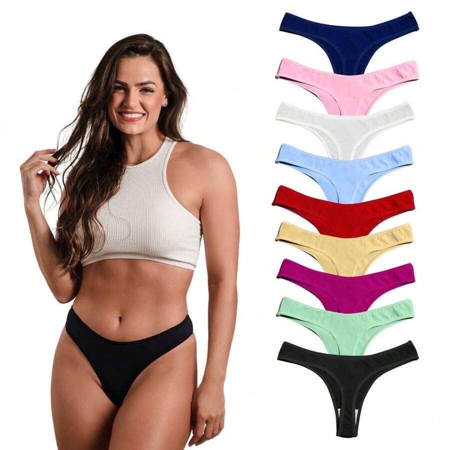 Kit 10 Calcinhas Fio Dental Sexy De Algodão Lisas