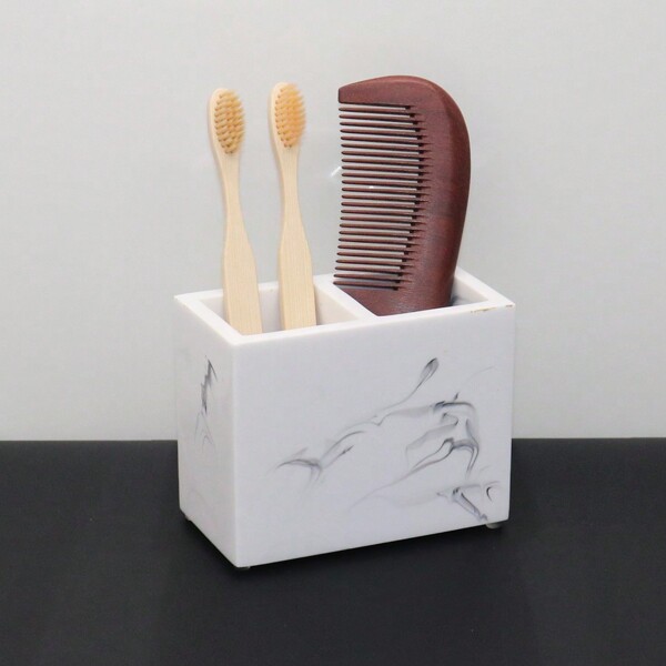 Suporte para escovas de dentes para banheiros, porta-escovas e pasta de dentes elétricos com 2 compartimentos, organizador de escovas de dentes para bancada de banheiro, chuveiro, penteadeira - Mármore branco/preto, mais cores, decoração de banheiro, decoração de outono, volta às aulas