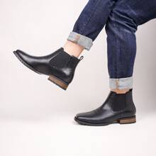 JASONSTAR Western Cowboy Boots For Men - Mens Square Toe Chelsea Boots Ankle Cowboy Boots For Men Casual Retro Stylish Boots Classic Retro Embroidered Short Boots - 黑色 - 查看 6