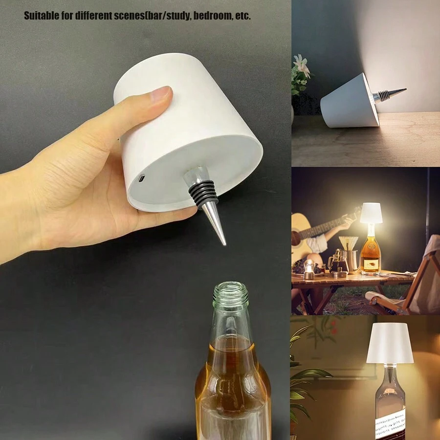 1 đèn chai không dây, chụp đèn chai không dây với 3 nhiệt độ màu, đèn LED chai rượu có thể sạc lại có thể điều chỉnh độ sáng liên tục cho bất kỳ chai nào, đèn bàn cho phòng ngủ, nhà hàng, quầy bar