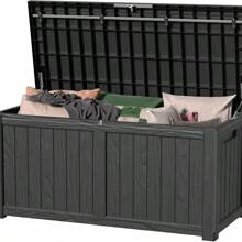 100 Gallon Outdoor Storage Box - Deck  Waterproof Patio Furniture, Garden Tools, Cushions, Pool Accessories Outside Storage Resin Box,Light Brown - Black - View 7