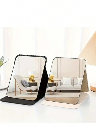 1pc Portable Folding Makeup Mirror With Adjustable Stand, Compact Foldable Vanity Mirror, Mini Folding Mirror, Convenient Flip Cover Makeup Mirror, Mini Beauty Makeup Mirror, Foldable Leather Princess Mirror, Small Mirror, Pocket Size Vanity Mirror, Multiple Sizes & Colors, Suitable For Makeup On The Go, Durable Glass, Battery-Free Gifts Birthday Graduation Home Decor Back To School Room Decor School Supplies